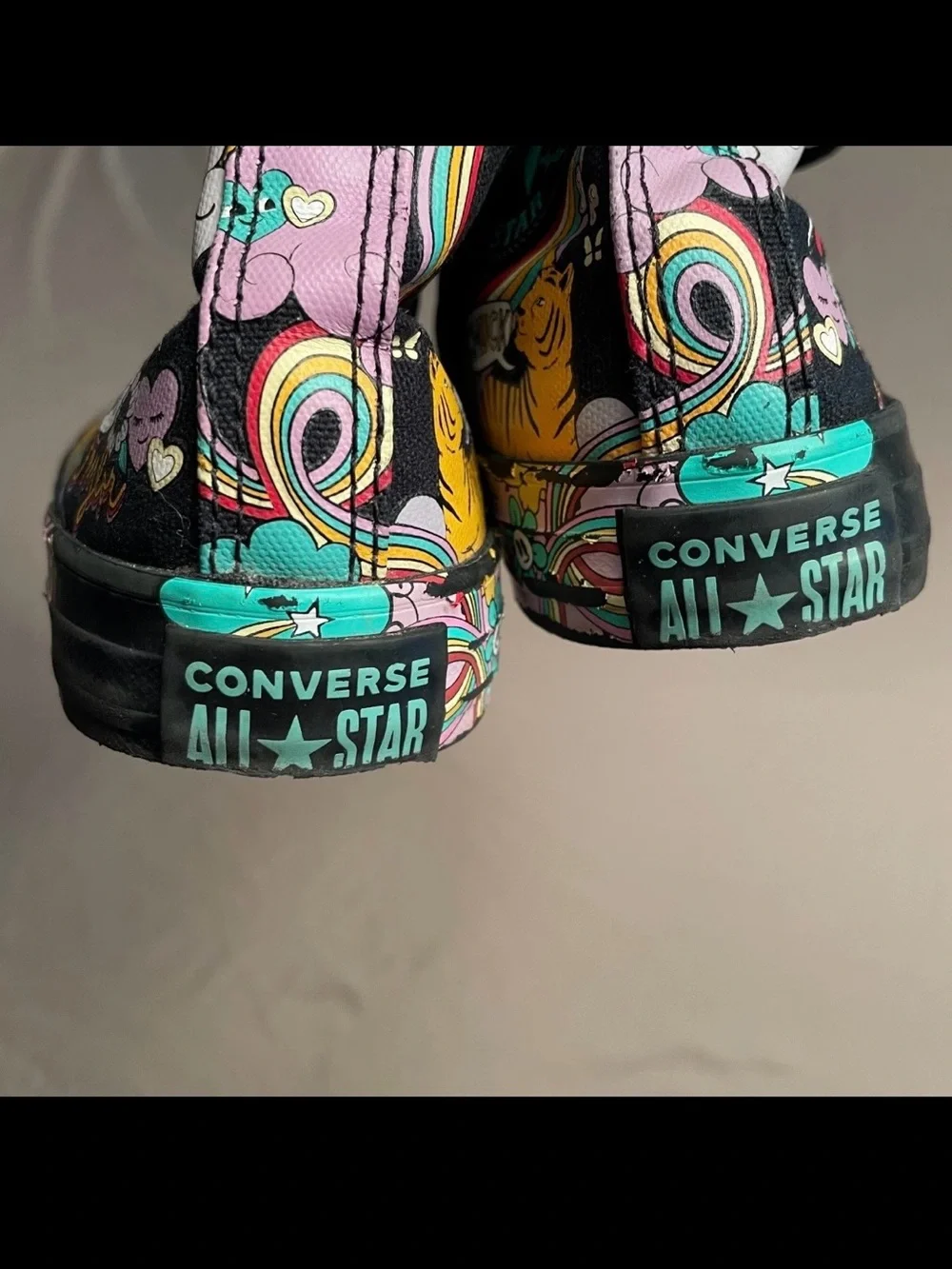Converse Kids Black High-Top Sneakers with Rainbow and Character Graphics